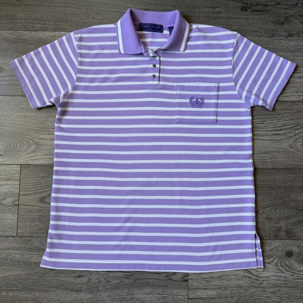 Vintage Karen Scott Striped Cotton Blend Women's Golf Polo - Size Medium